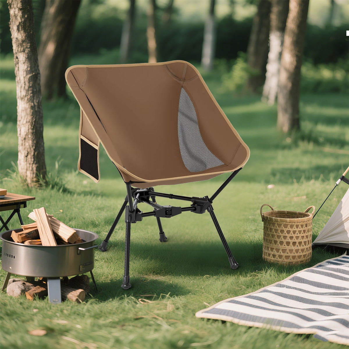Portable Camping Chair with Compact Carrying Bag-Coffee