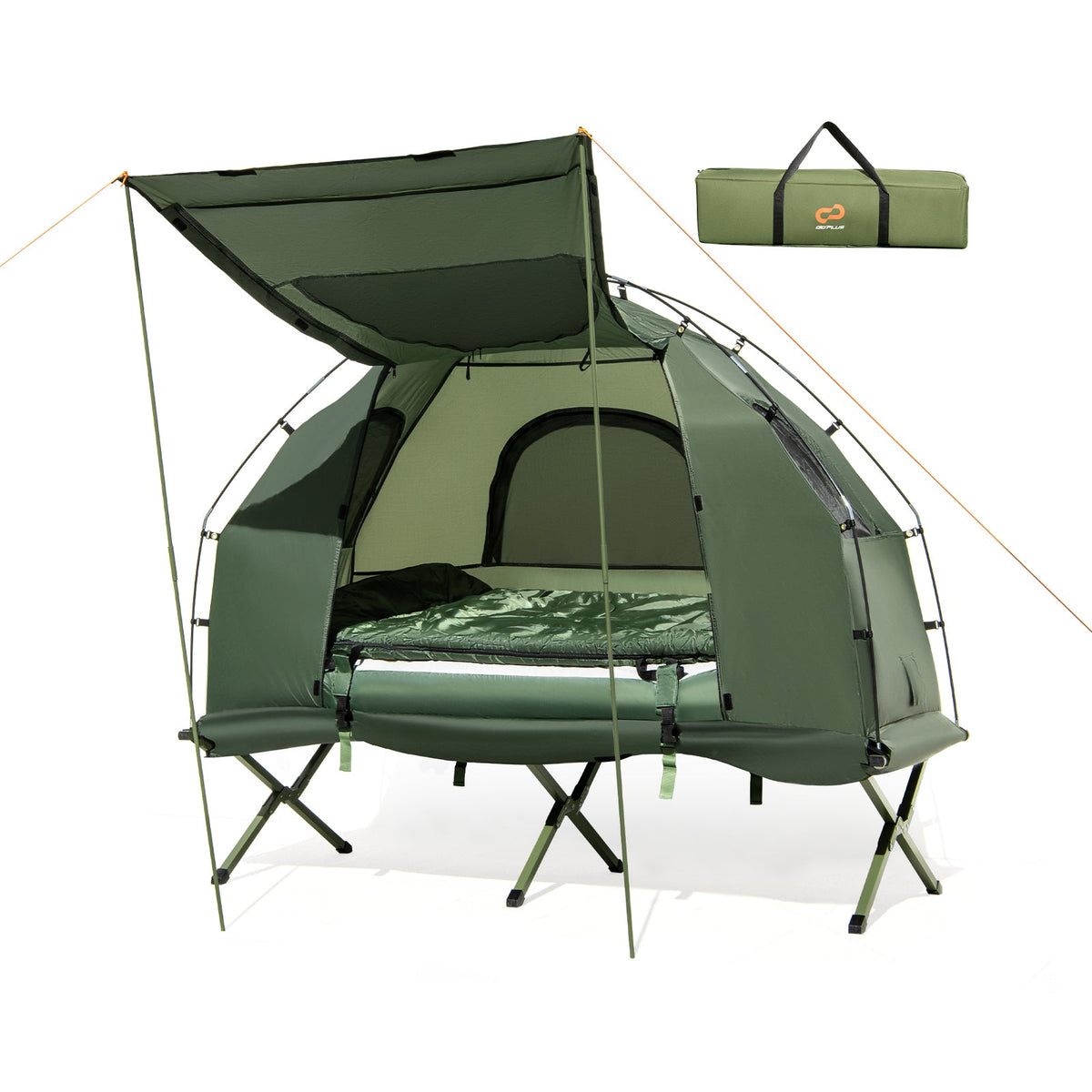 1-Person Folding Camping Tent with Sunshade and Air Mattress