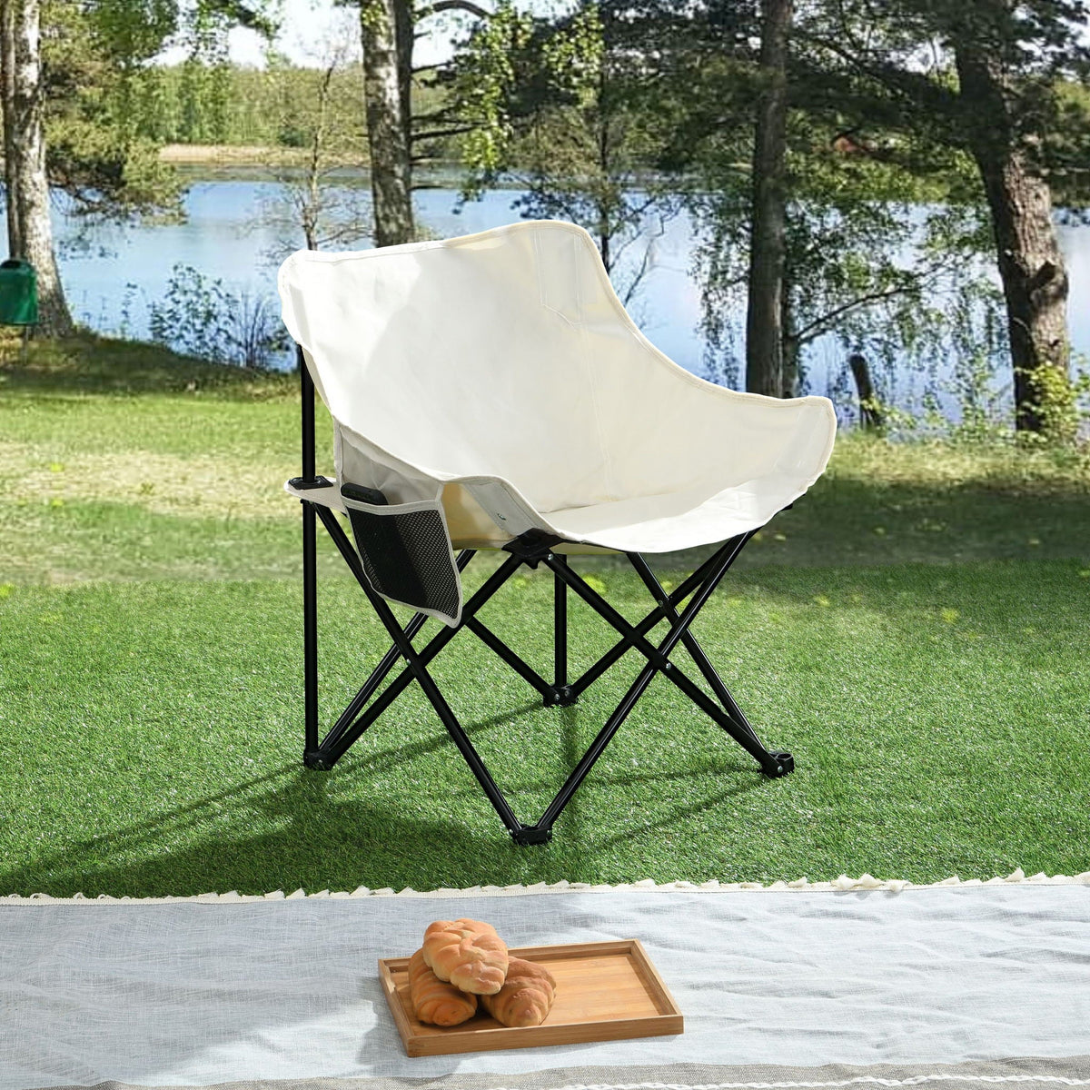 2 Pieces Outdoor Camping Chairs Folding / Portable, Comfortable Seating, Durable Steel Fram