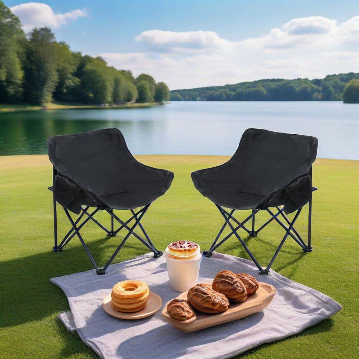 2 Pieces Outdoor Camping Chairs Folding / Portable, Comfortable Seating, Durable Steel Fram