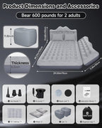 Umbrauto 29.53in/75cm Wide Car Air Mattress Inflatable SUV, Truck & Van Back Seat Camping Bed with Pump & Pillows, Gray