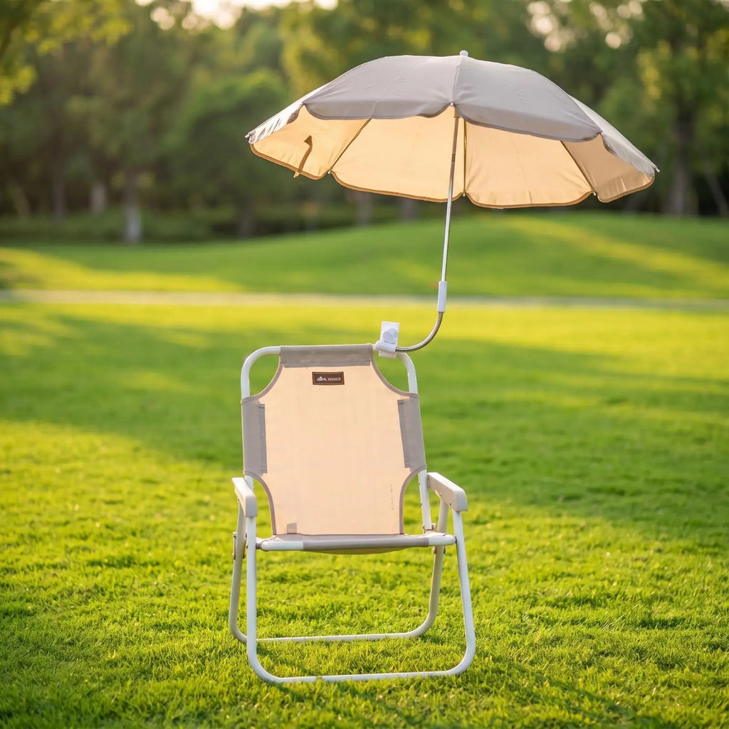 Alloy Low Profile Outdoor Folding Seat with Umbrella Canopy Portable Compact Beach Chair for Camping Fishing Garden Terrace