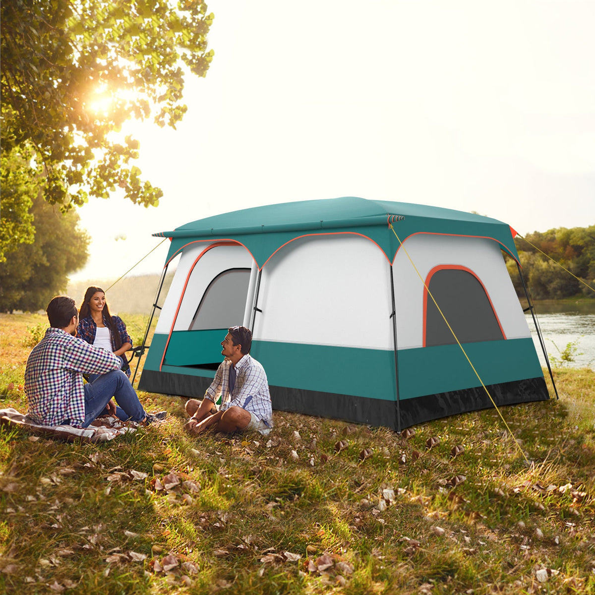 6-8 Person Camping Tent with Double Rooms and 2 Doors