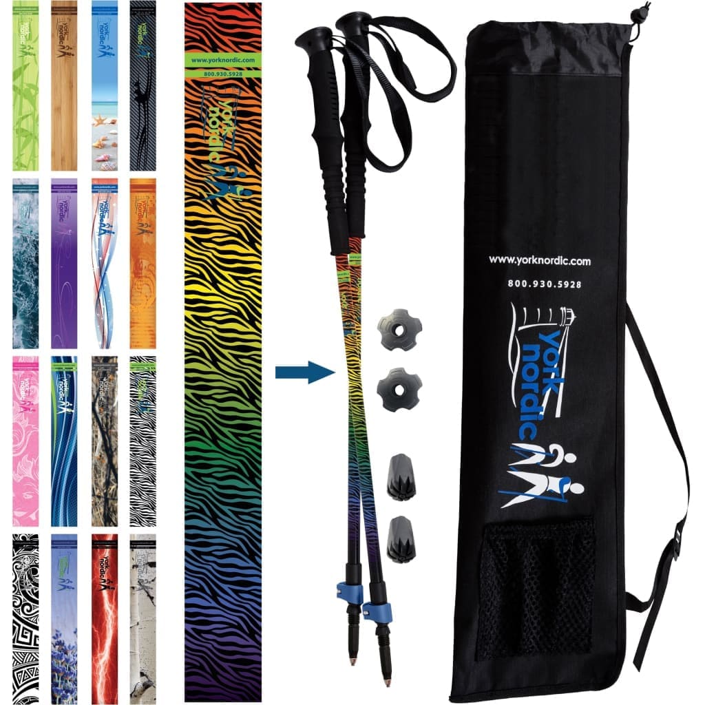 Official Casual Trek Hiking & Walking Poles - Hiking/Trekking Grip w-flip locks, detachable feet and travel bag - pair - For Heights up to 6’2”