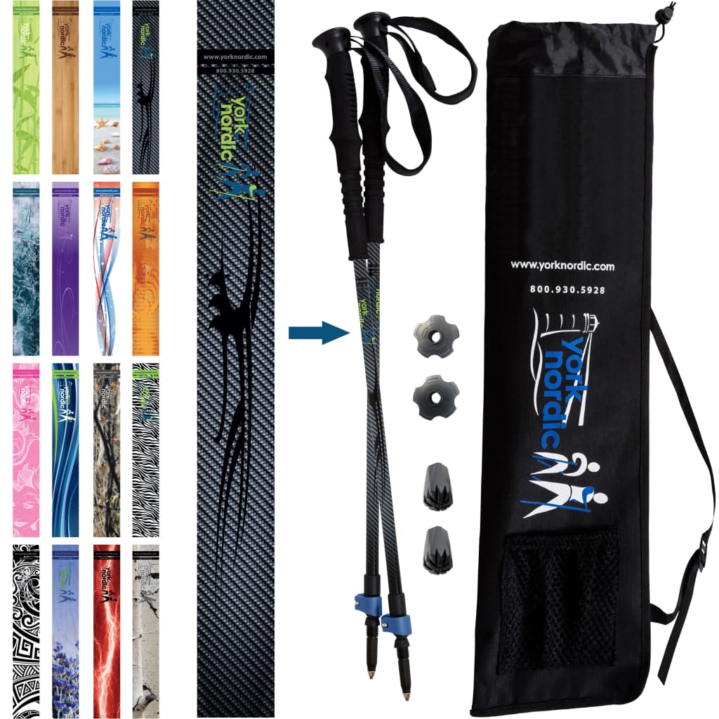 Official Casual Trek Hiking & Walking Poles - Hiking/Trekking Grip w-flip locks, detachable feet and travel bag - pair - For Heights up to 6’2”